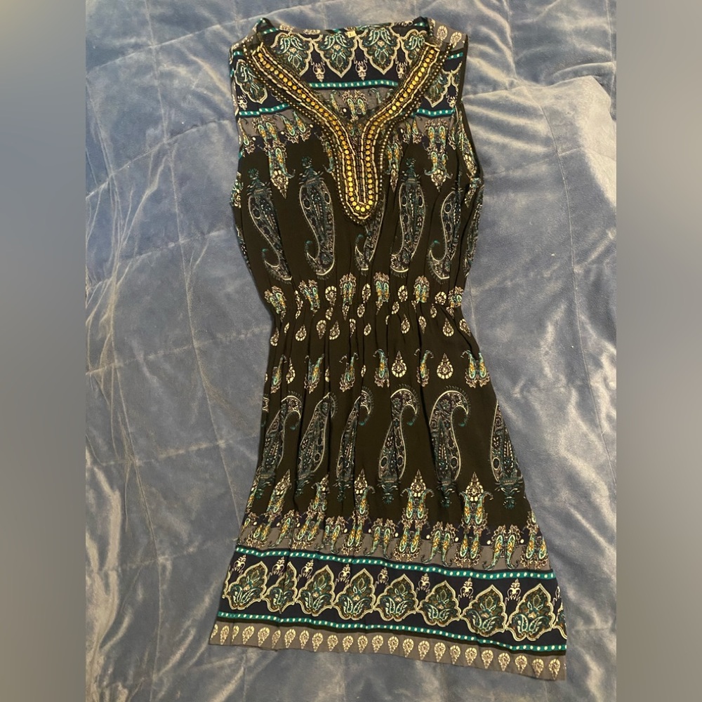 Embellished Paisley Print Sun Dress